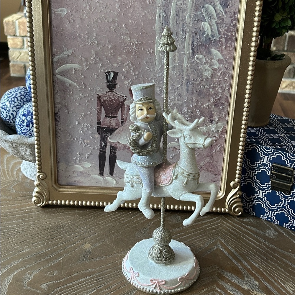 NEW! Vintage Inspired Sparkling Ceramic Nutcracker Carousel Reindeer Figurine